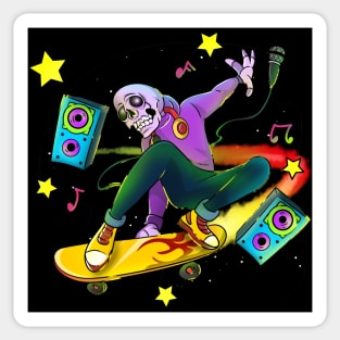 Space Music Skeleton Skateboarding Sticker
